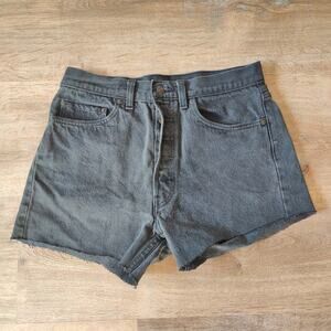 Vintage Levi's 501 Jean Shorts Womens 32 Black Wash Cut Offs Button Fly Festival